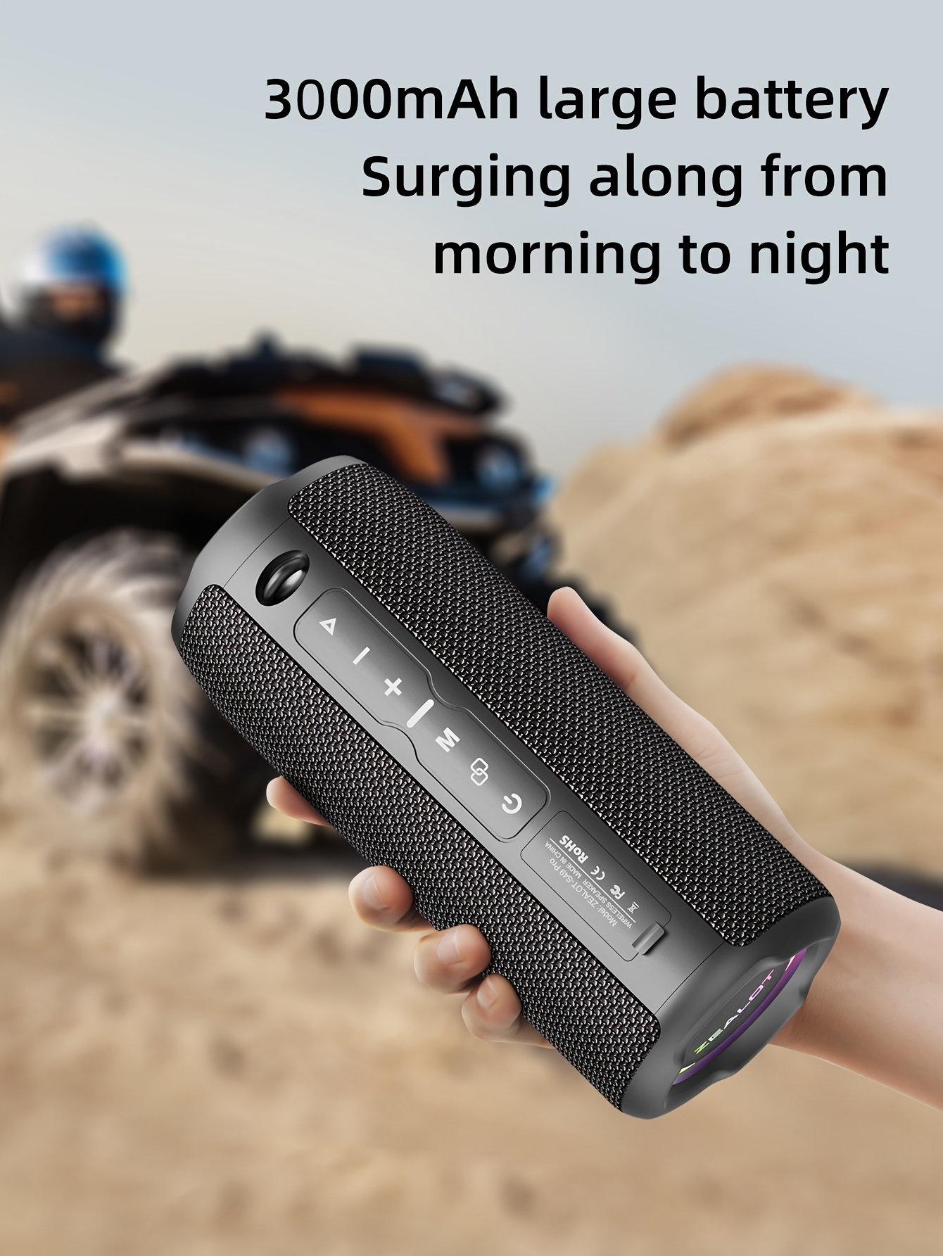 ZEALOT S49PRO 20W Haut-parleur sans fil portable, double haut-parleur Boost de basses Audio haute résolution, 3000mAh Longue durée de la batterie, lumières RGB, 5 niveaux d'étanchéité, 8 heures de lecture, son stéréo pour smartphones/tablettes/TVs, chargement USB-C, IPX5, sans adaptateurs de charge, prend en charge la carte SD/USB/AUX, pour l'intérieur/fête/plage/scène de musique