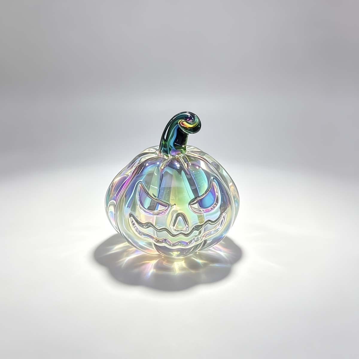 TEMU Halloween Crystal Jack-o'-lantern Ornament, Mini Iridescent Glass Pumpkin Decor, Autumn Thanksgiving Tabletop Home Party Holiday Gift