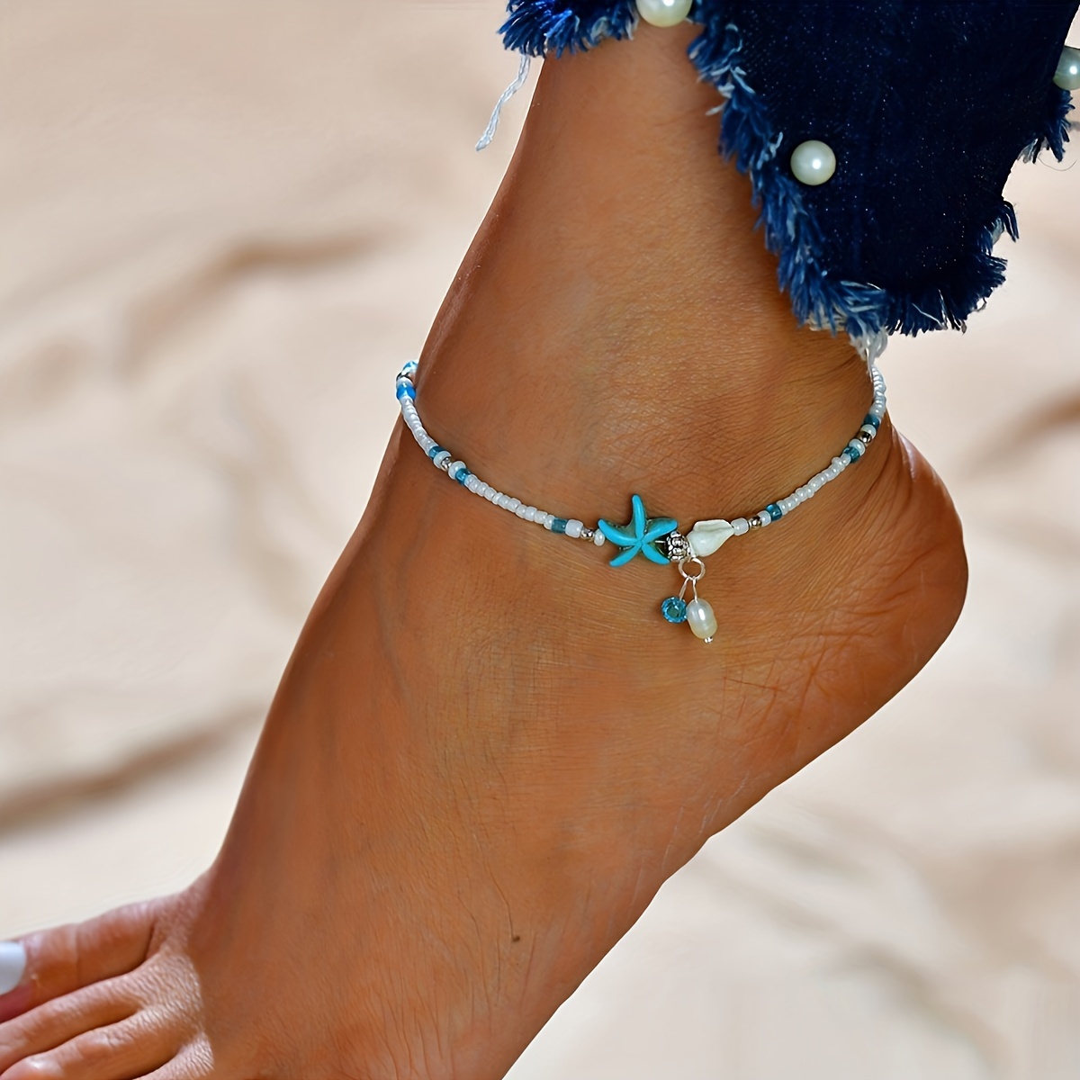 

Bohemian Vintage-style Anklet With Sea-inspired Beads, Glass-pearl Accents And Adjustable Chain For Summer Beach Parties And Daily Wear