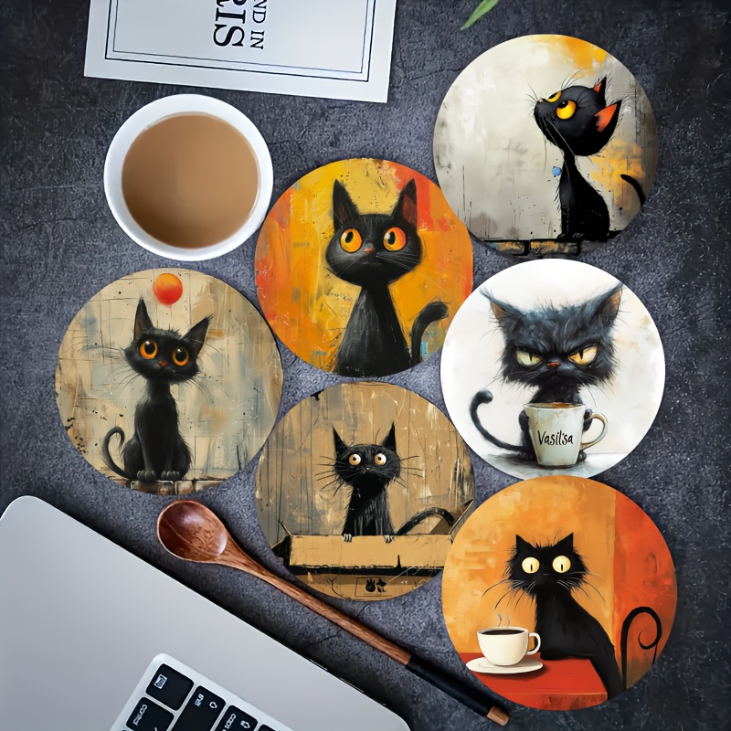 TEMU Lot de 6 Sous-verres en Bois avec Texture Peinture à l'Huile et Motif | Sous-verres pour Boisson Haute Qualité, Durables et Absorbants , et les