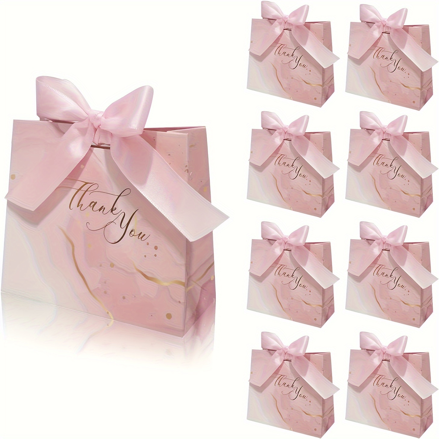 

30pack Small Thank You Gift Bags, Marble Pattern Party Favor Pink Bags With Pink Bow Ribbon, 4.5x1.8x3.9inches, Paper Bags For Birthday Wedding Bridesmaid Holiday Valentines Day