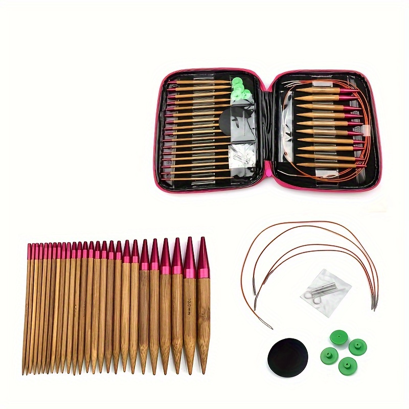 

Pink Bamboo Knitting Needles Set - 13 Sizes With Detachable Cables & Accessories Bag