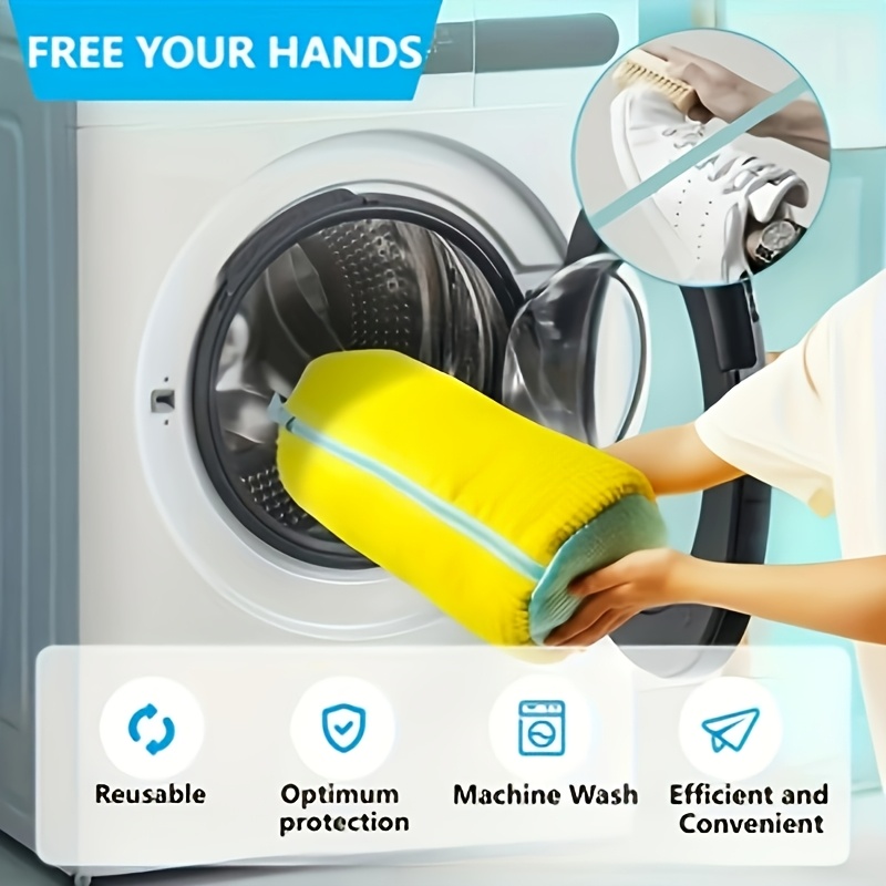 shoe washing bag for washing machine fluffy fiber maintains 360   cleaning durable zipper reusable   bag oval protective laundry bag for sneakers casual shoes dishwasher and washing machine safe laundry bag washing bag details 2