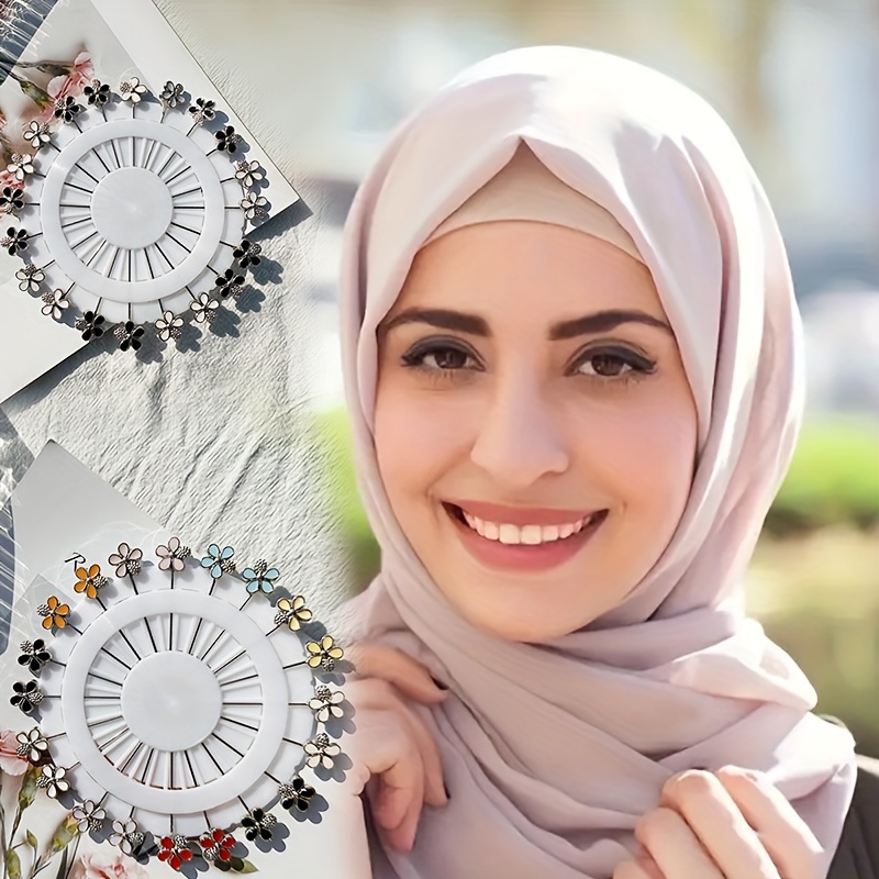 

20pcs Elegant French Style Scarf Buckle Pins, Various Flower Designs, Hijab Accessory, Brooch Set For Women