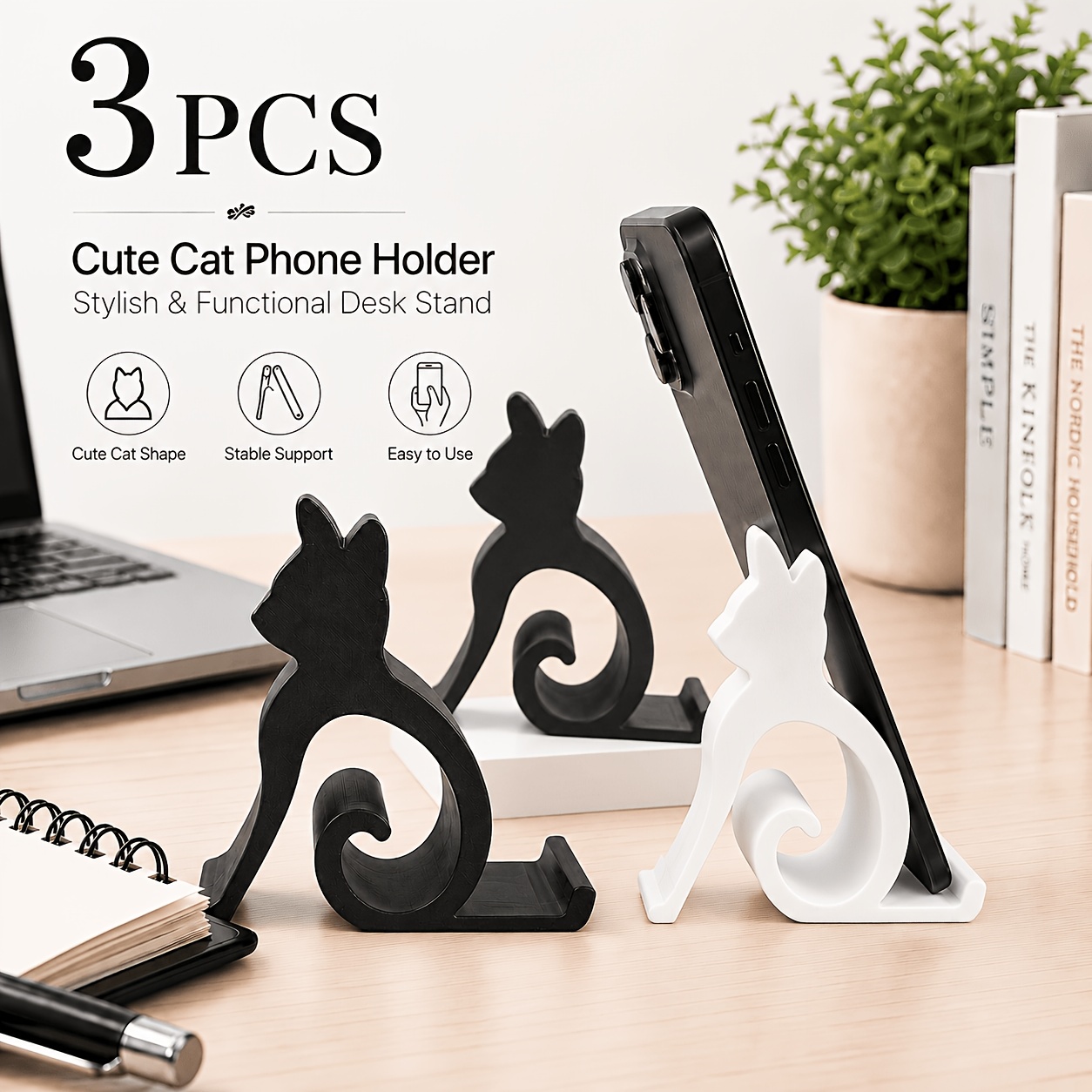 TEMU Support de téléphone universel de chat, 3 pièces, support pour appels vidéo, pour téléphones portables et tablettes, convient pour le lit, , la