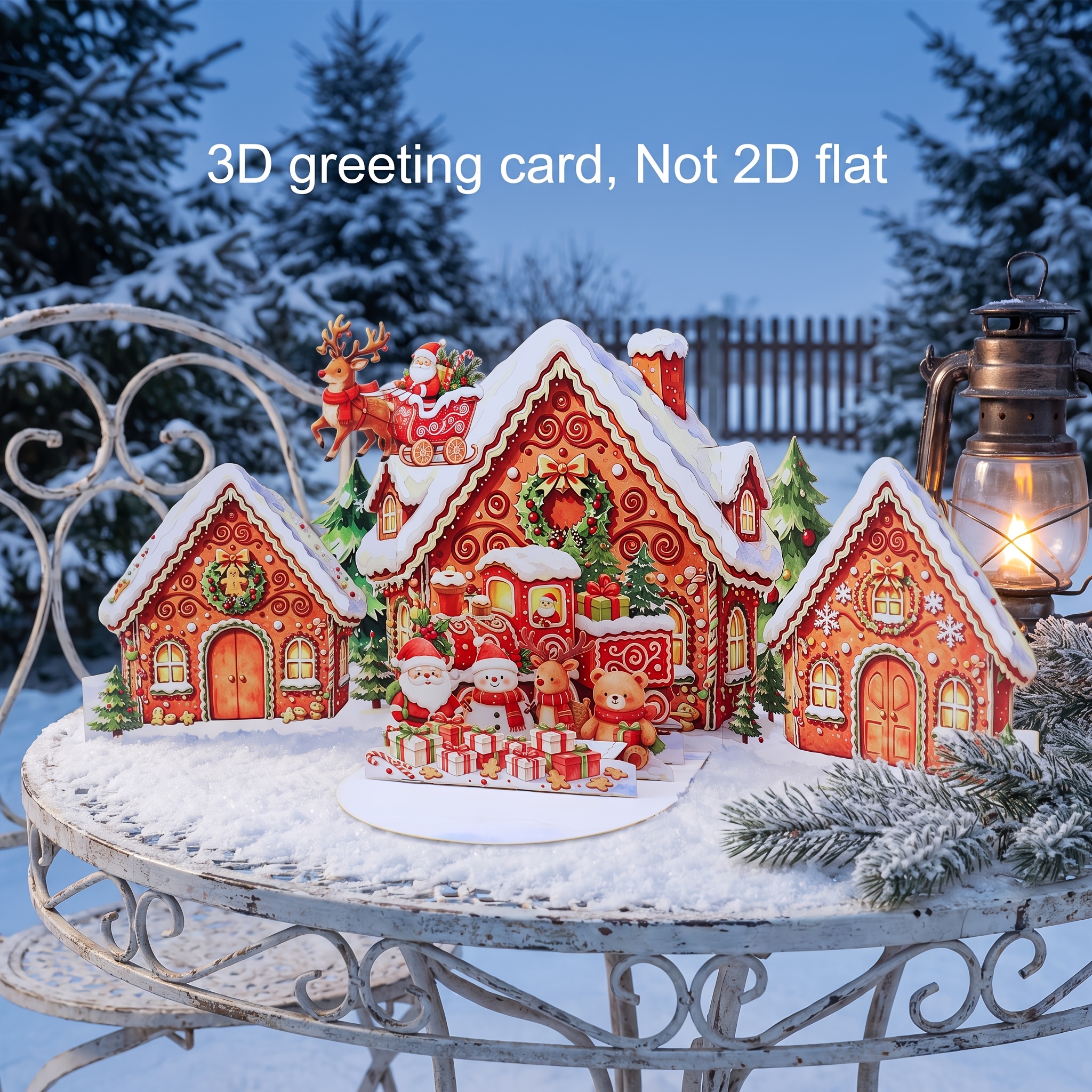 TEMU 3d Pop-up Christmas Gingerbread House Greeting Card With Envelope, Handcraftable Foldable Layered Paper 3d Card, Winter Christmas Village Design