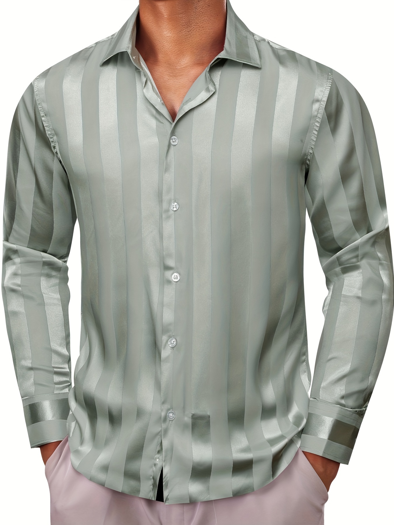 mens dress shirts striped long sleeve button - Temu