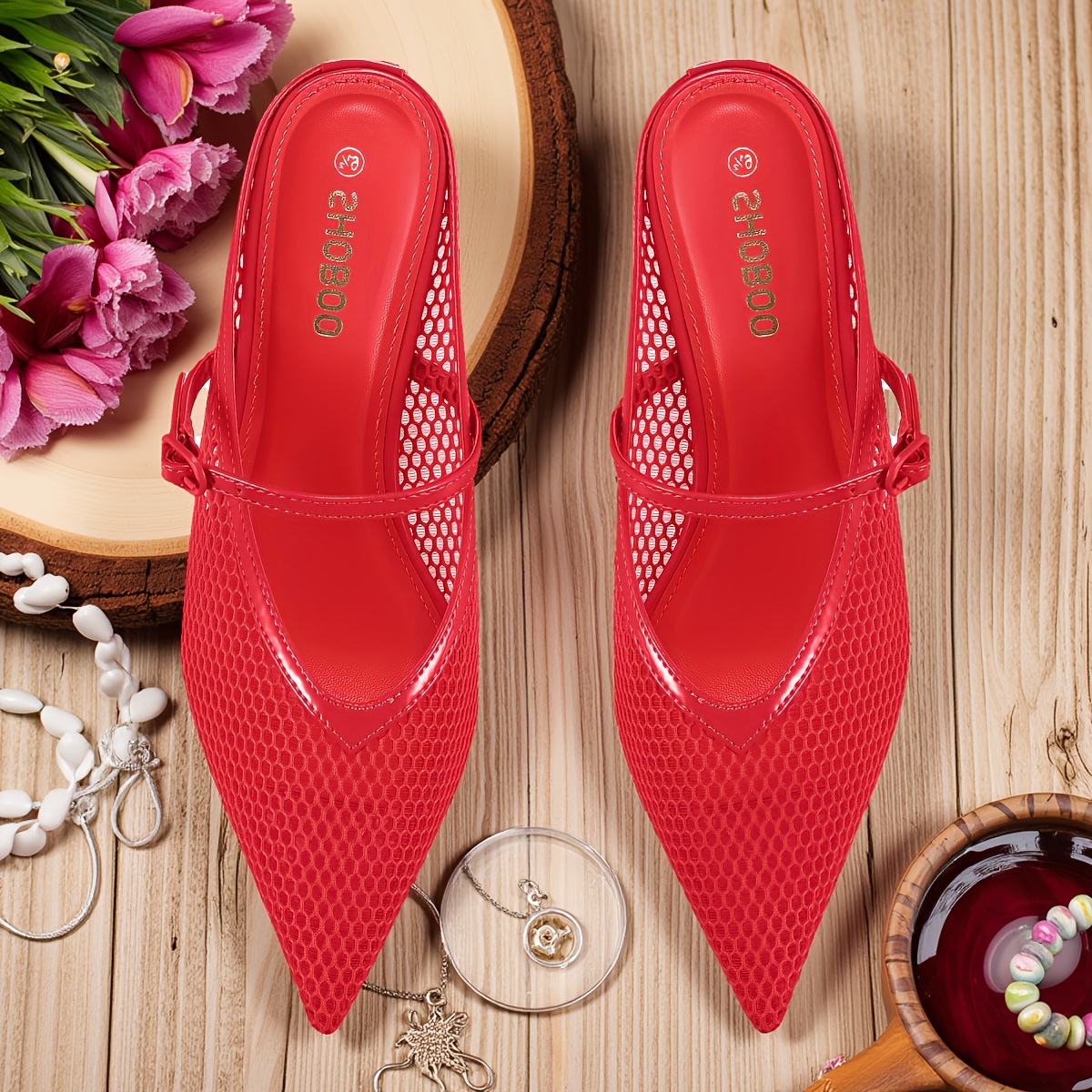 Women's Kitten Heel Mesh Slingback Pumps - Pointed Toe Low Heel Dress Shoes For Office & Casual Wear