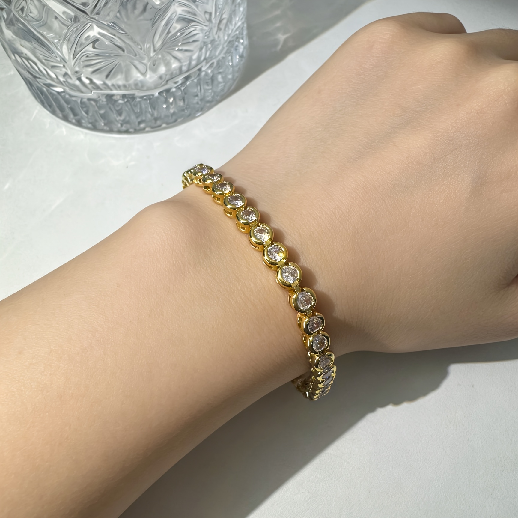 Hip-Hop Round-Edged Bracelet with Cubic Zirconia, Stackable
