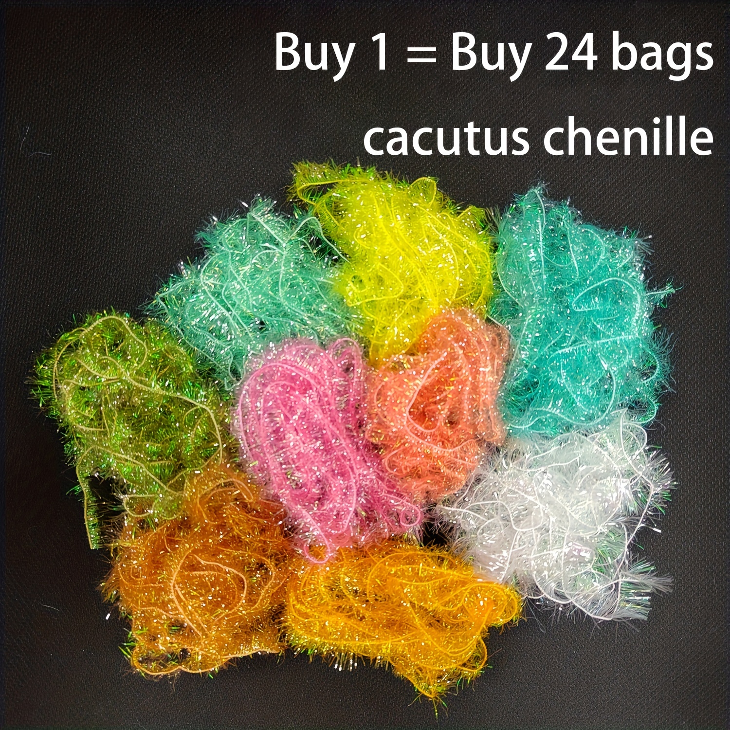 

24 Bags Of Cactus Chenille In Various Colors For Fly Fishing - 1 Bag Of Each Color, 4 Meters Long, Suitable For All Ages, Made Of Pet Material