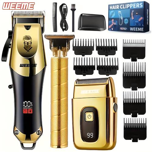 mens makeup 1pack 3pcs 4pcs golden and black hair clippers with usb charging lcd screen 8 guide combs cutting machine and shaver including cleaning brush and comb mens gift