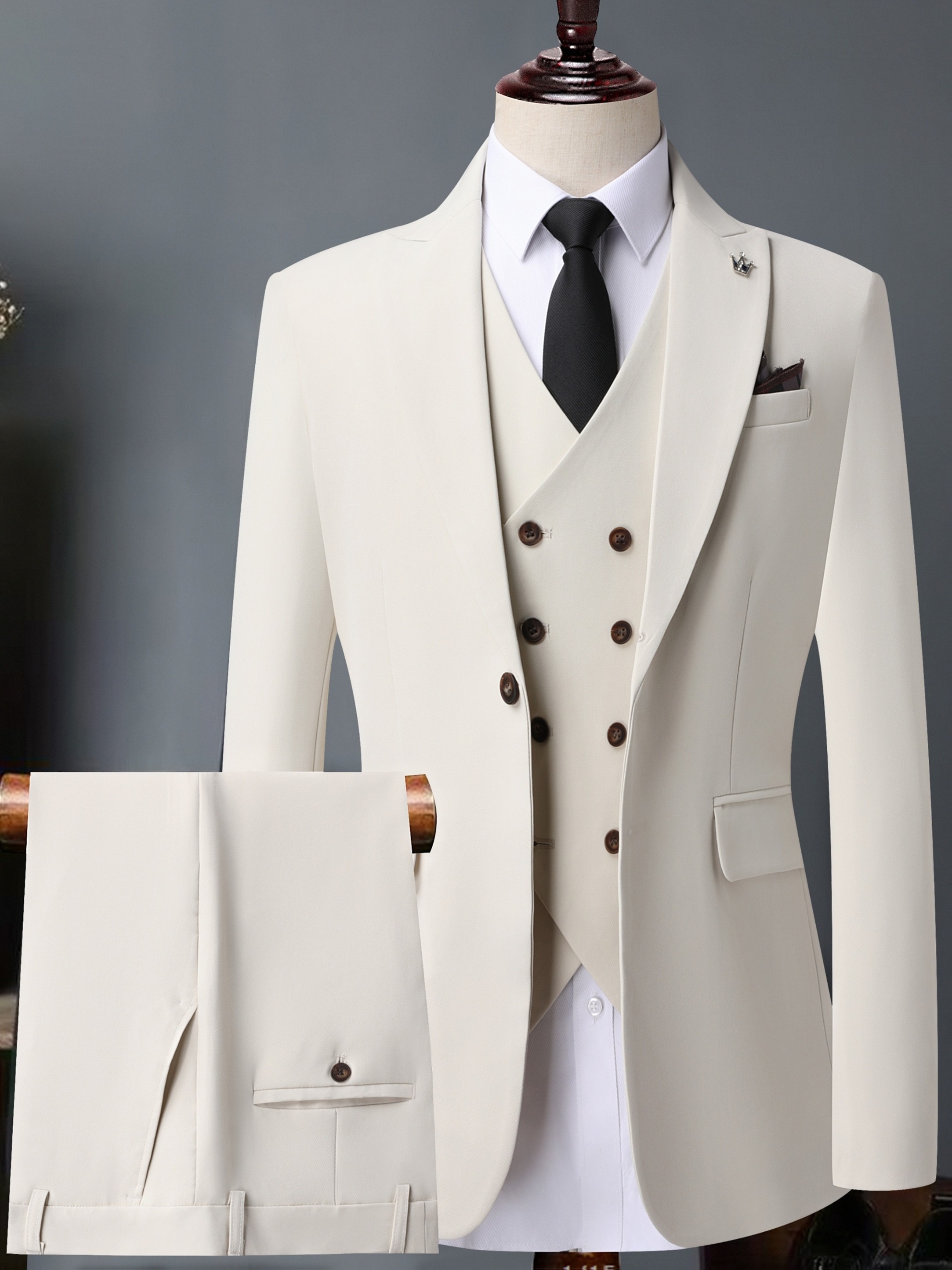 item picture latest mens single breasted double button vest suit three piece set   solid color business european and   suit   fit notch lapel design business casual high end banquet wedding formal wear