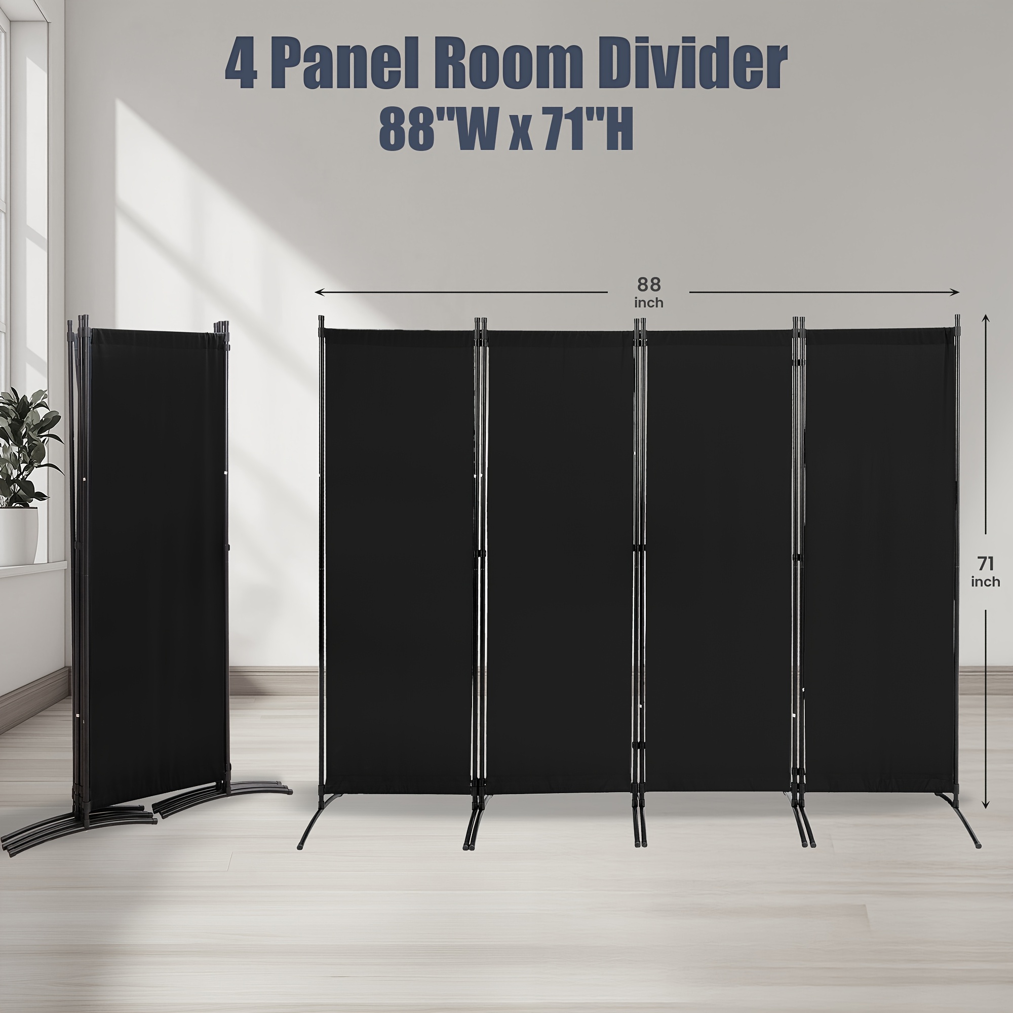 TEMU Room Divider Folding Privacy Screens 4 Panel Partitions 88" Wall Dividers Portable Separating For Home Office Bedroom Dorm Decor (blue/grey)