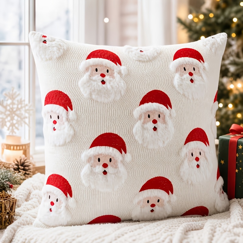 TEMU 1 pièce Taie d'oreiller Père Noël, Housse de coussin douce en jacquard, Coussin décoratif pour les fêtes d'hiver, Convient pour canapé, chambre,