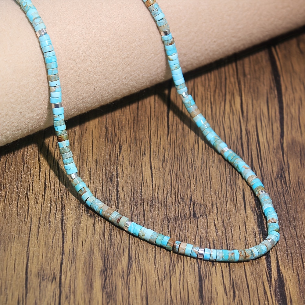 Image of 1pc Stone Spacer Metal Necklace, Natural Stone Bohemian Style Women's Gift