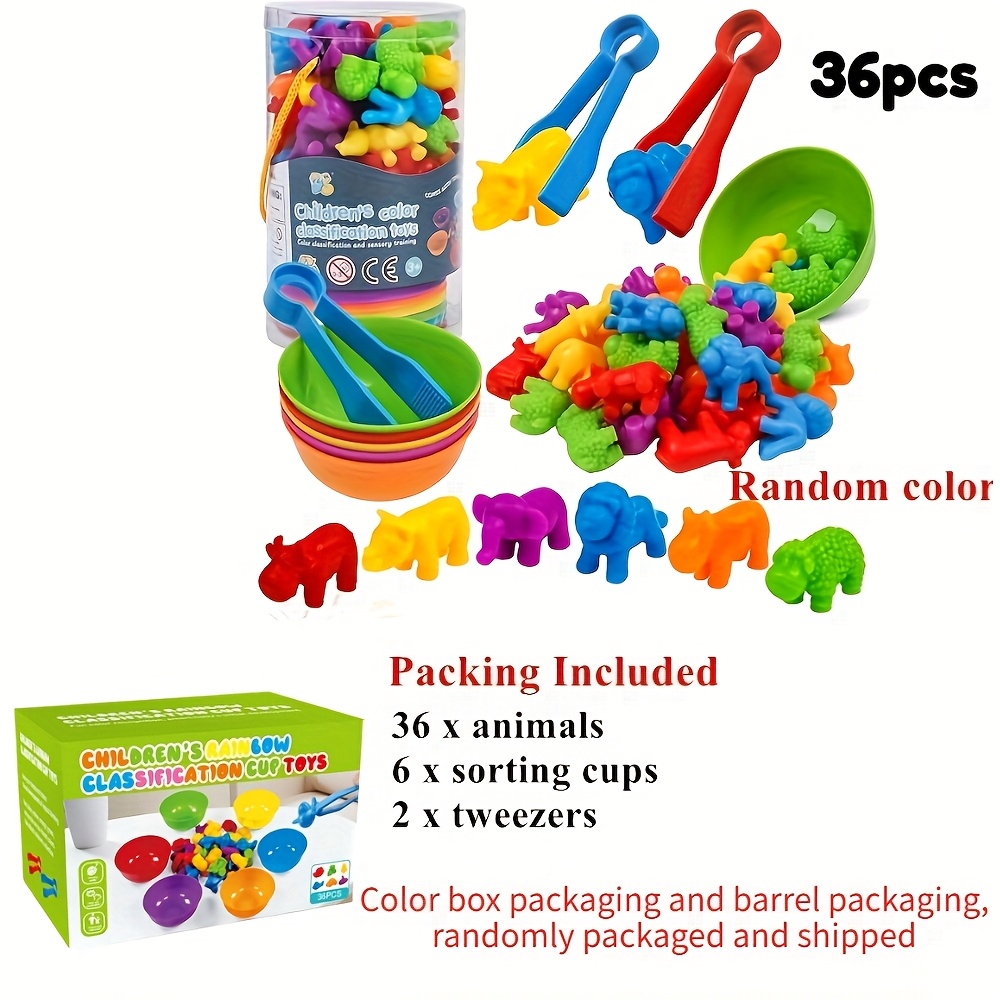 Image of 36/48/56pcs Counting Matching Game Toys With Rainbow Bowls - Color Sorting & Sensory Training Toys For Boys And Girls, Plastic Material, Fine Motor Skills Development, Learning Gifts
