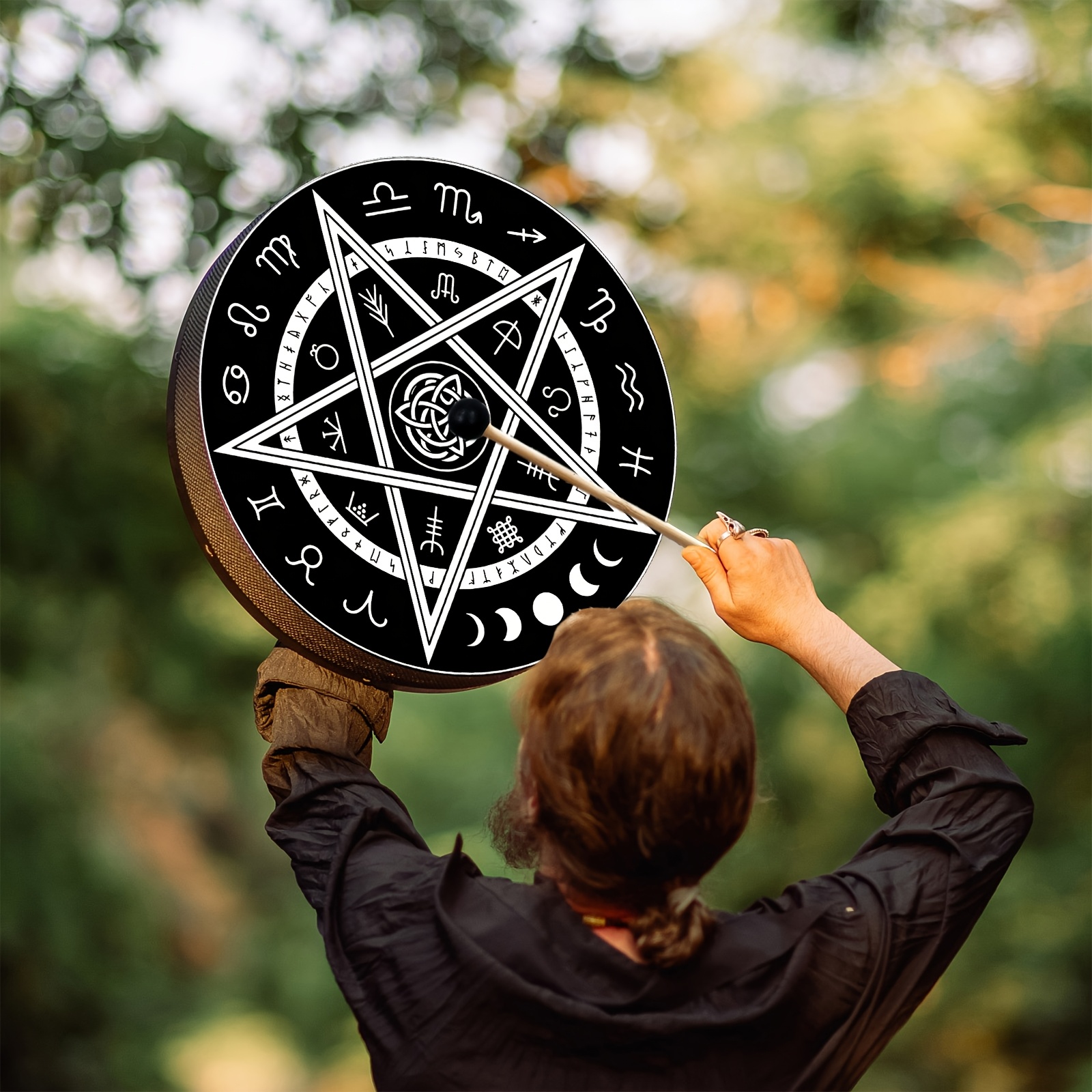 25.4 cm Pentagram Hand Drum with Drumstick