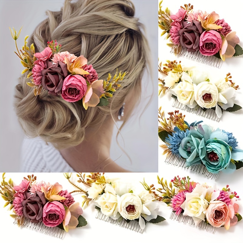 

1pc Boho Flower Decor Hair Side Comb Bridal Comb Wedding Headpiece Wedding Party Hair Accessories