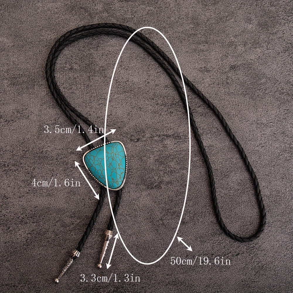 Western Style Bolo Tie Necklace with Turquoise Stone, Adjustable Length