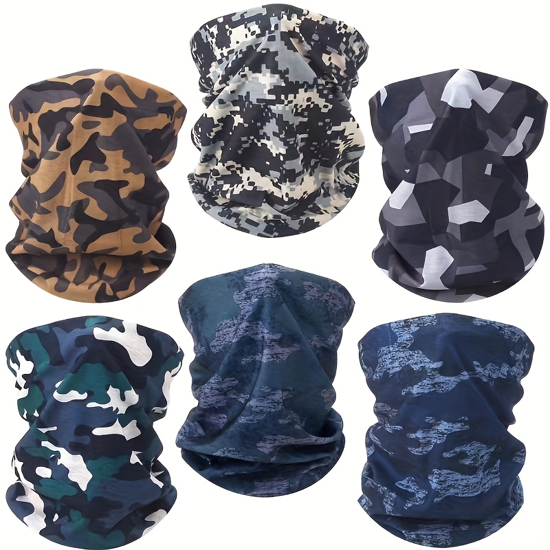 Image of 6pcs Camouflage Breathable Masks, Polyester Neck Gaiter Bandanas For Outdoor Sports And Skiing