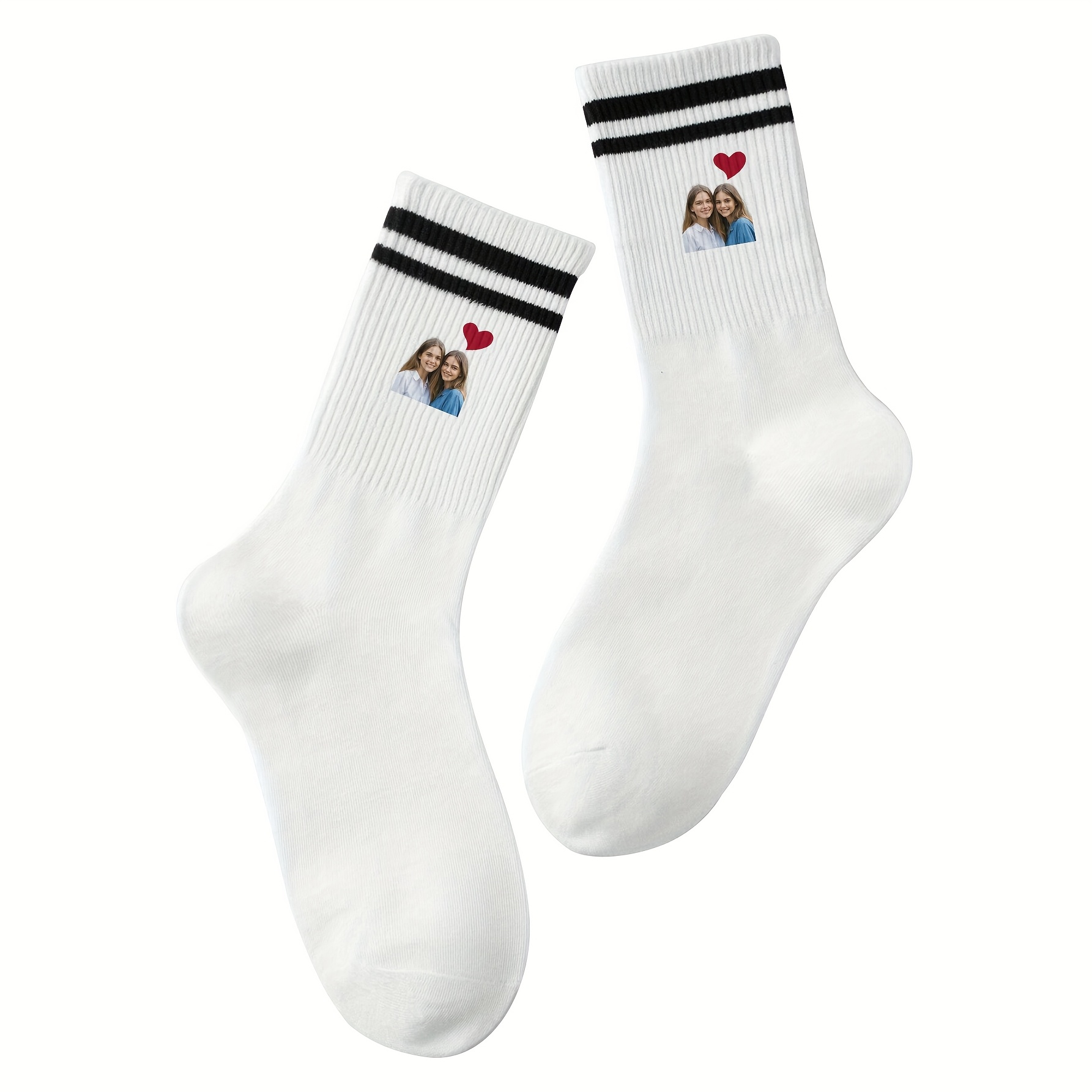 TEMU 1 Pair Transfer Mid-calf Socks With Photos, Personalized Fun Picture Matching Medium-length Socks For Father's Day, Birthdays, Gifts & More,
