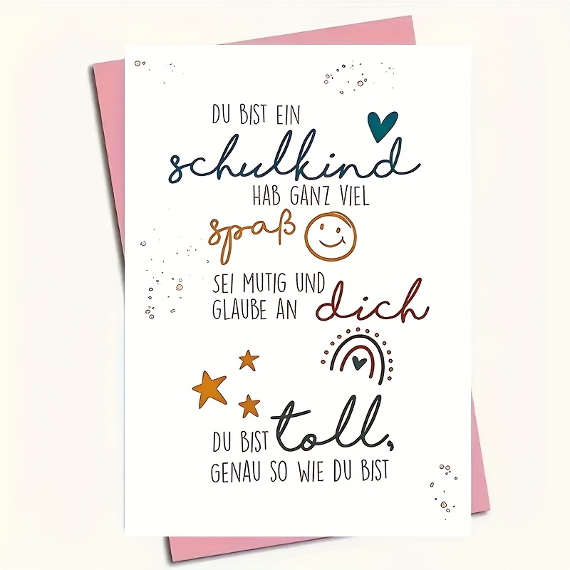 Image of German School Greeting Card, - First Day Of School Card - Inspirational Back-to-school Gift For Daughter, Son, Or Student - With Stars, Rainbow And Positive Message