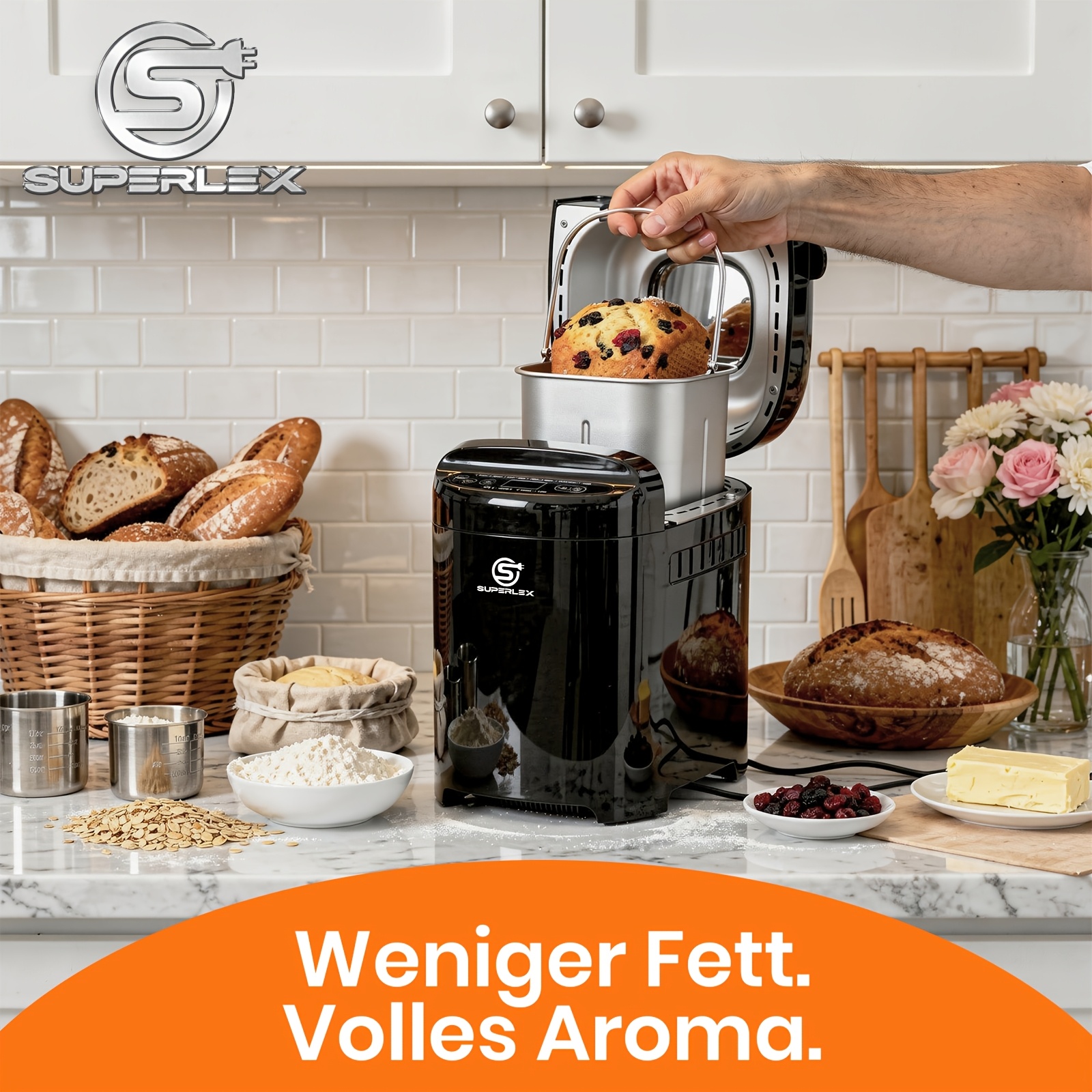 Superlex 11-in-1 Multifunctional Bread Machine With 2 Loaf Sizes, Lcd Display, Delay Timer And Auto Function, Baking Needs.