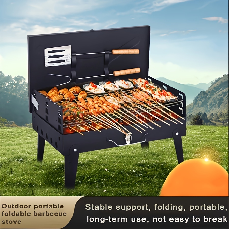 

Outdoor Portable Folding Barbecue Grill With Tool Set - Durable Steel Material Combination Grill-smokers With Stable Support
