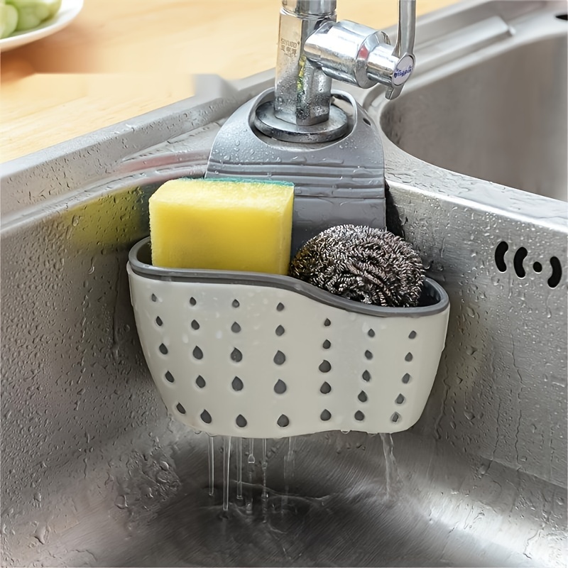 

1pc Traditional Style Adjustable Clamp-on Kitchen Sink Caddy, Double Wall Soap Sponge Draining Basket With Suction Cup, Sink Organizer Accessory