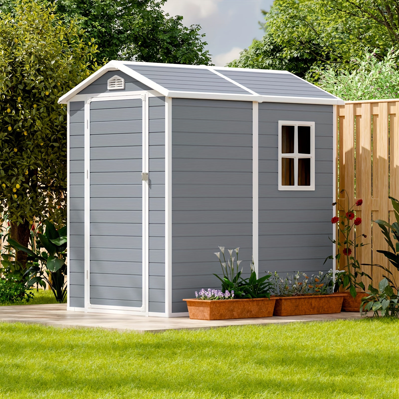 

6' X 4' Plastic Outdoor Storage Shed With Reinforced Floor, Resin Outside Tool Shed With Windows And Lockable Doors For Backyard Garden Patio Lawn Seating & Booths&chairs