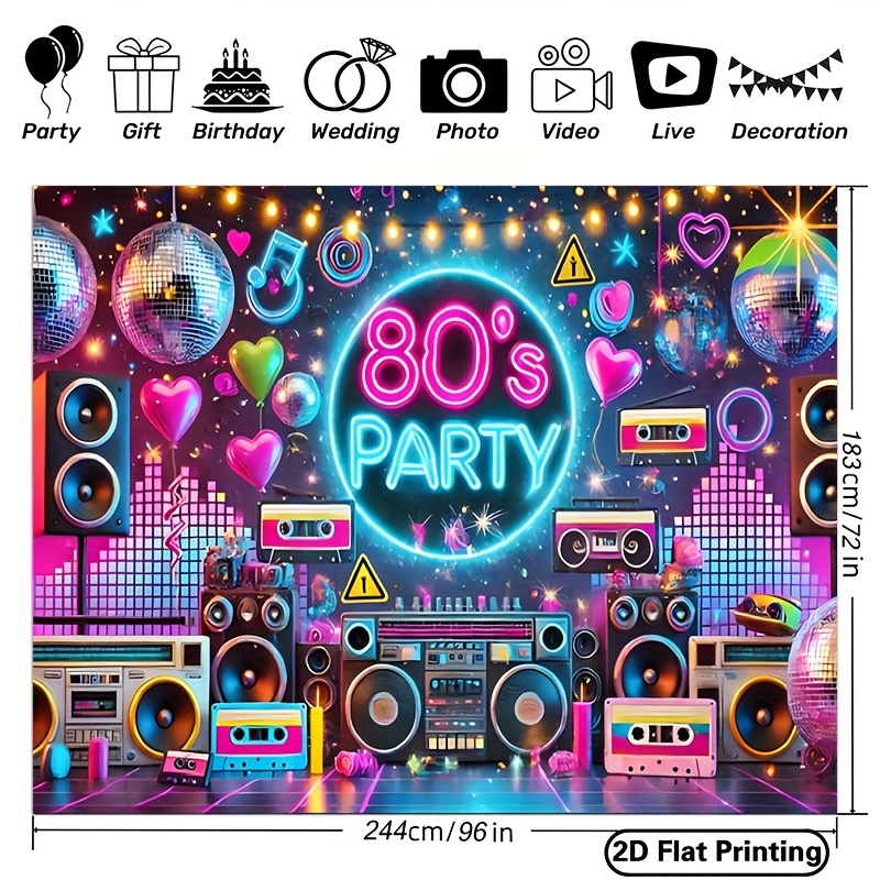 TEMU 2d Flat - 2d Door Banner 2d Flat - 2d Door Banner 1pc A Retro 80's Themed Polyester Photography Backdrop Measuring 243.84x182.88cm, Featuring A