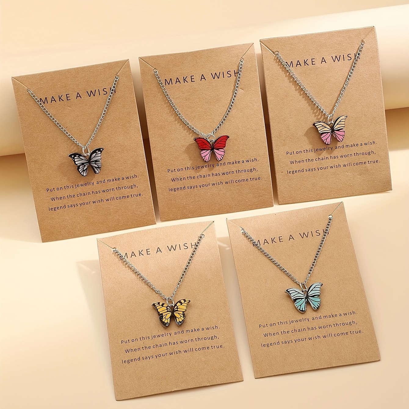 5pc Retro Minimalist Colorful Butterfly Necklace Set for Women