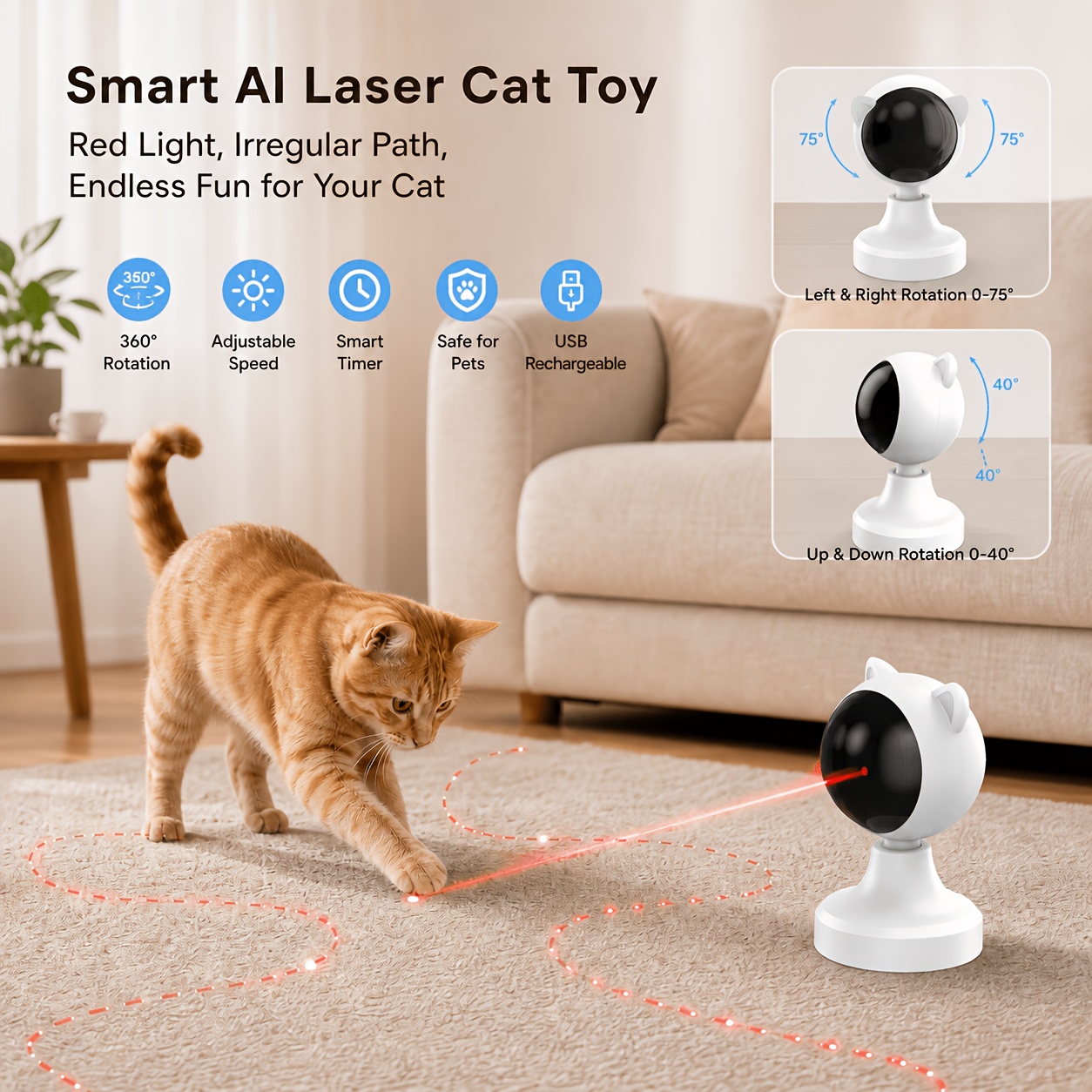 Image of Laser Cat Running Interactive Toy, Pet Cat Toy, Timed Automatic Intelligent Switching Interactive Cat Toy, Can Pet Boredom, Help Cats Exercise And Lose Weight