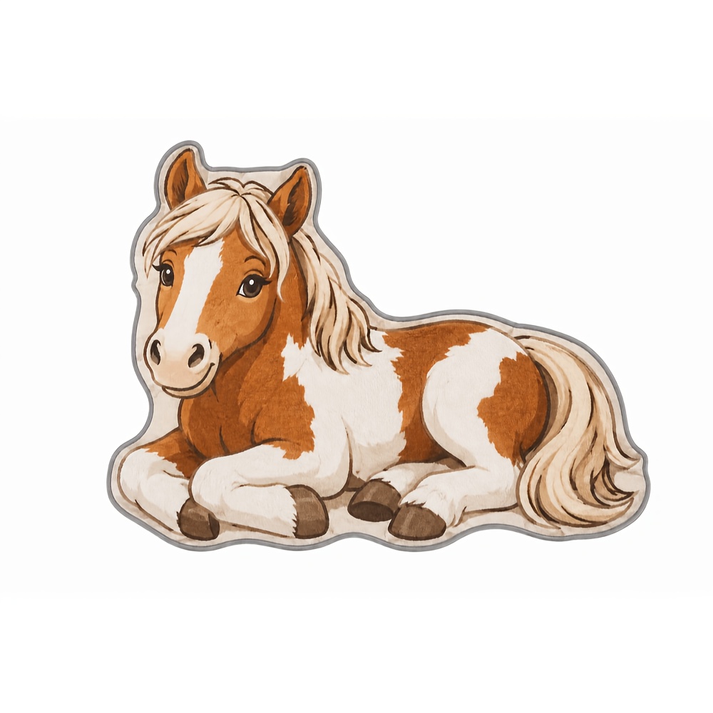 TEMU 1pc Pony Shaped Area Rug, Soft Washable 800g/m² Faux Cashmere Floor Mat, 2d Flat Print Brown Accent Carpet For Bedroom, Living Room, Entryway,