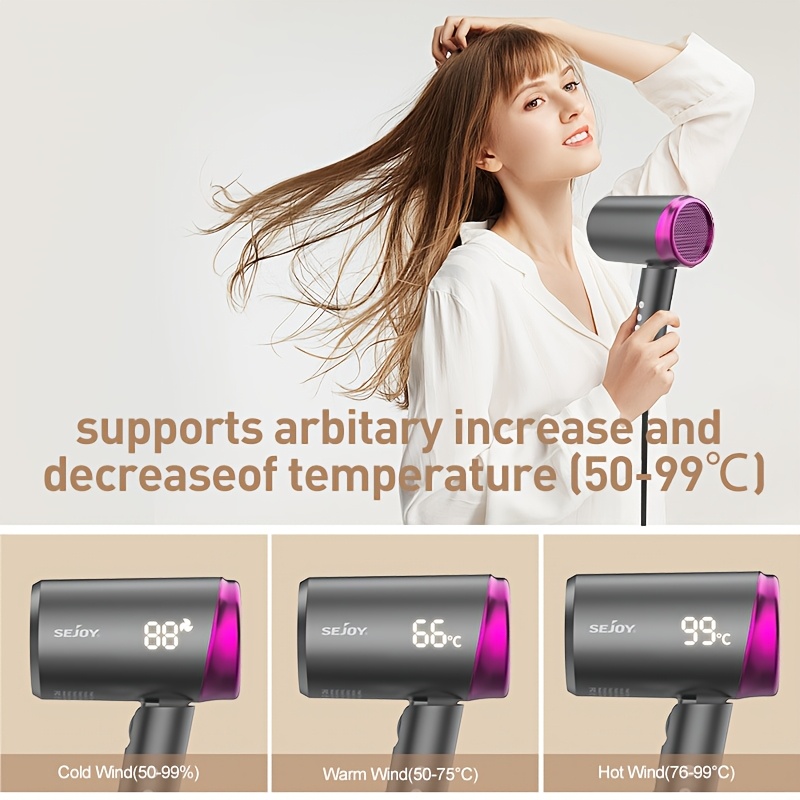 

1800w Professional Salon-quality Hair Dryer With , 3-speed Adjustable Blower, Led Display, Fast Drying & Gentle Styling For Home Use, Gift - Black/purple Design