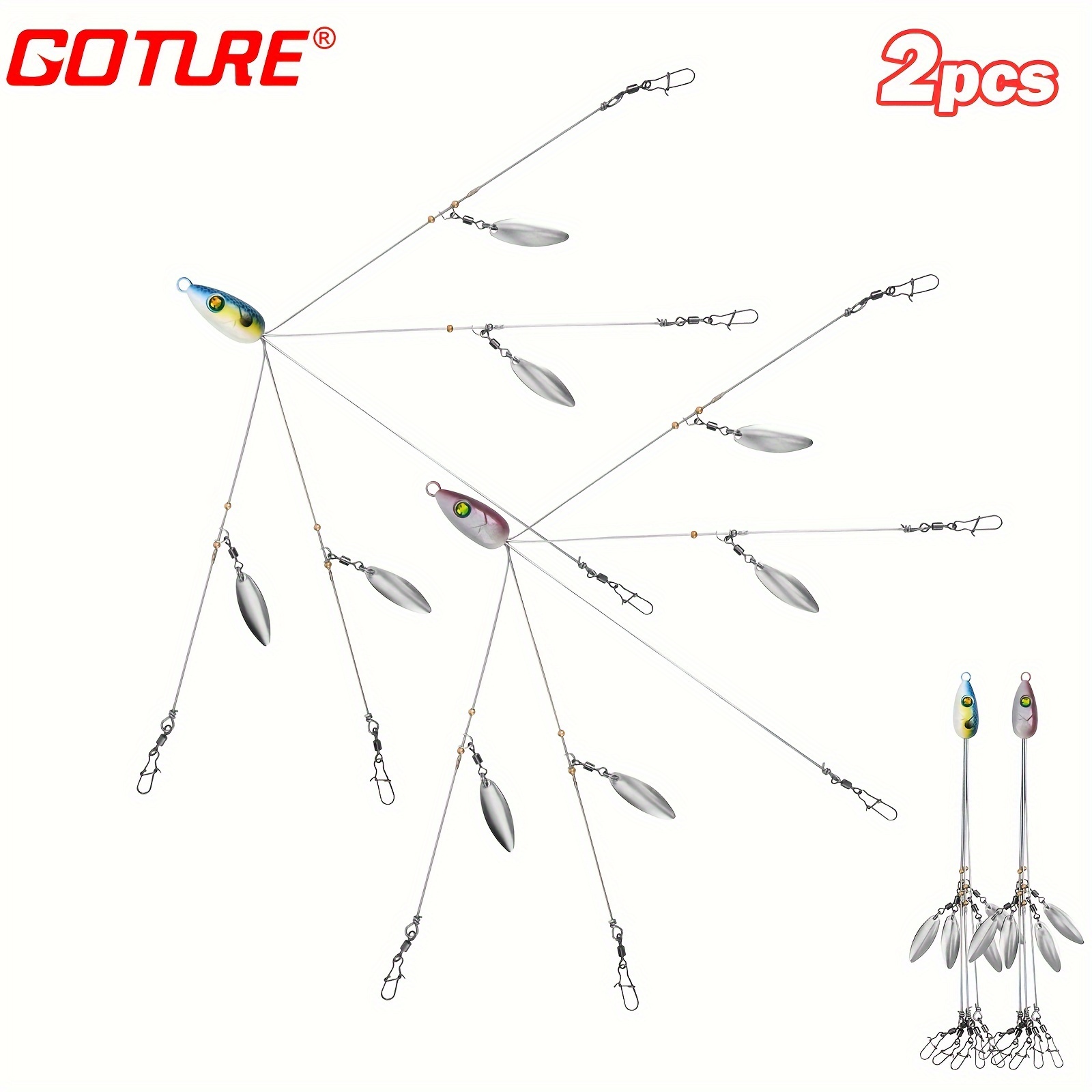 Ilure Alabama Umbrella Rig Kit for Bass Stripers Fishing with 5 Arms 12 Blade Ultralight Tripod Bass Lures Bait