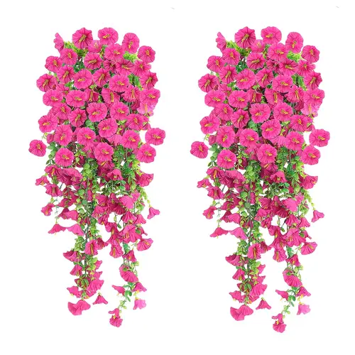 2pcs hanging flowers mixed fabric and eucalyptus leaves uv resistant realistic artificial plants suitable for outdoor home office garden decoration ideal for thanksgiving christmas halloween artificial outdoor flower
