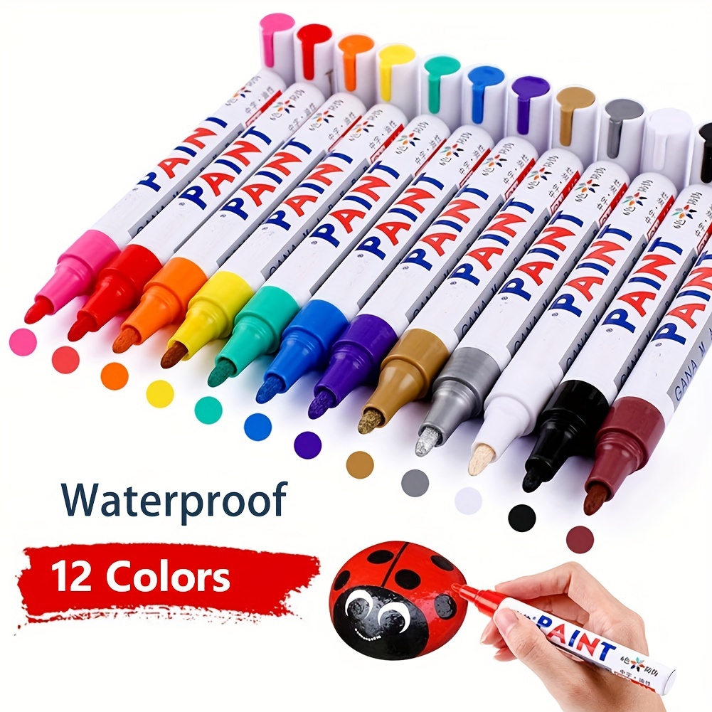 

6pcs/set Colorful Permanent Paint Marker Waterproof White Markers Tire Tread Rubber Fabric Paint Metal 12 Colors Paint Marker Pens