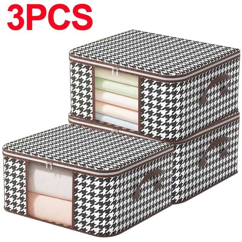TEMU 3pcs Set Of Clothes Storage Bags With Zips Bedroom Large Collapsible Storage Bags Bedding, Under-bed Storage