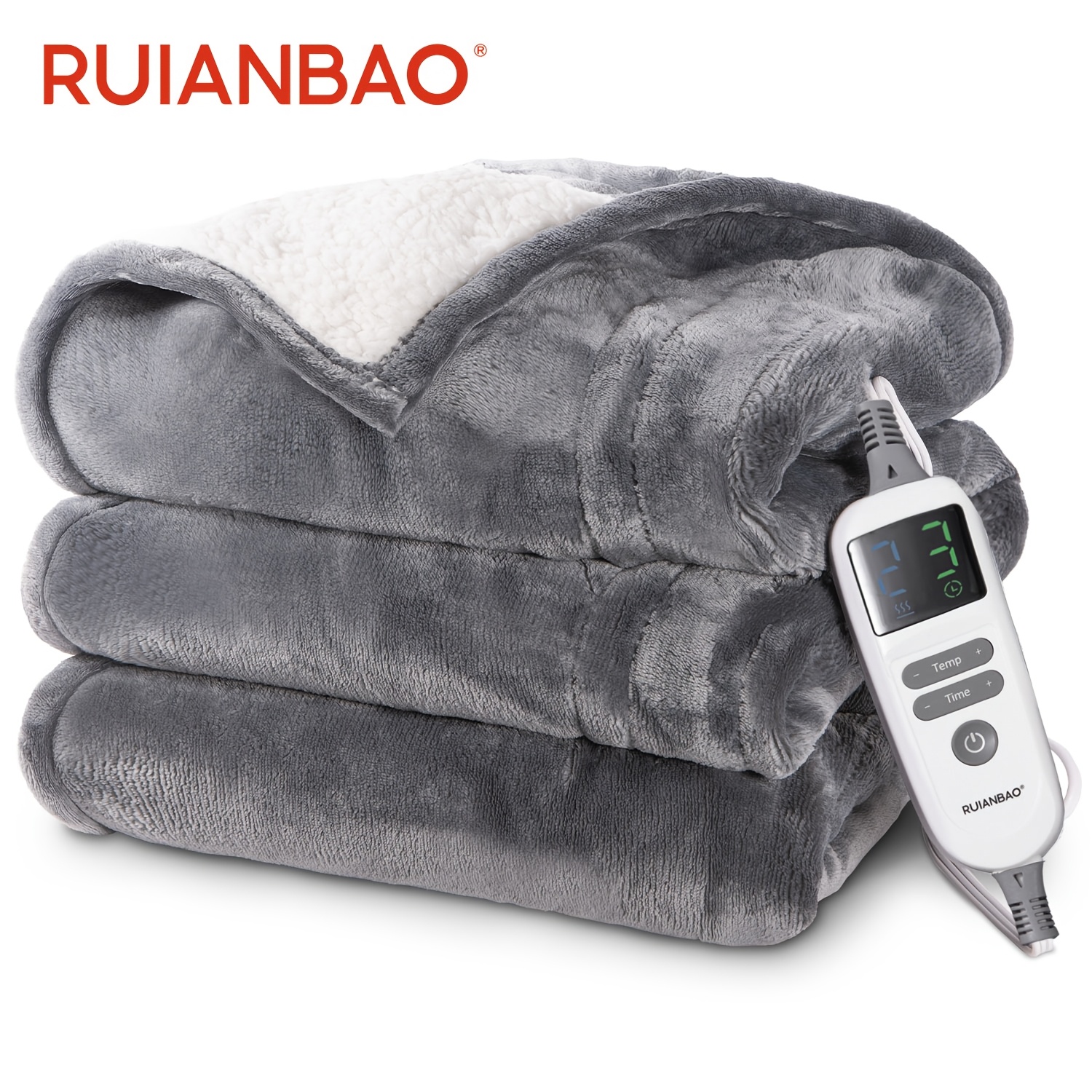 Image of Ruianbao Electric Blanket, Soft Flannel And Lambswool Heating Throw, 10 Temperature Settings, 10-hour Auto Shut-off, Machine Washable, Ce (130×160cm, 130×180cm)
