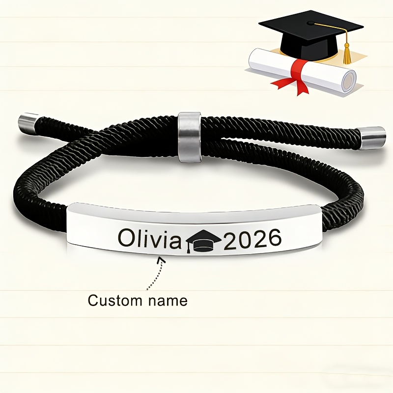 TEMU Pulsera personalizada para de graduación 2026, tamaño ajustable, pulsera tejida de acero de titanio personalizada