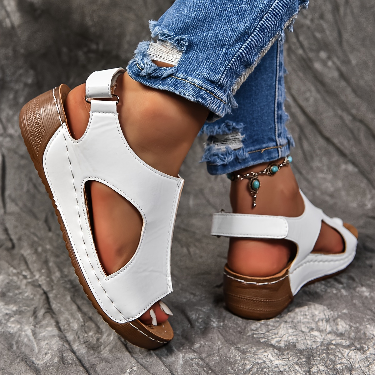 women s solid color wedge heeled sandals casual open toe details 6