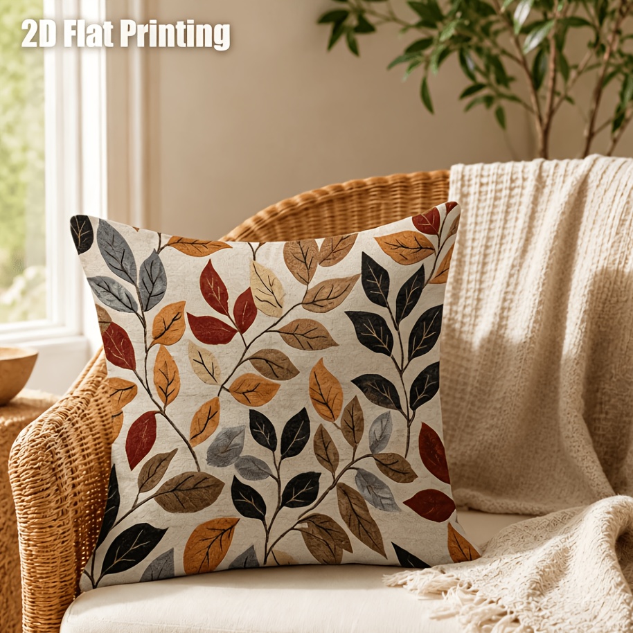 TEMU Housse de coussin 2D plate - 1pc Housse de coussin 2D plate à motif de feuilles et de branches vintage, thème végétal, , impression , utilisée