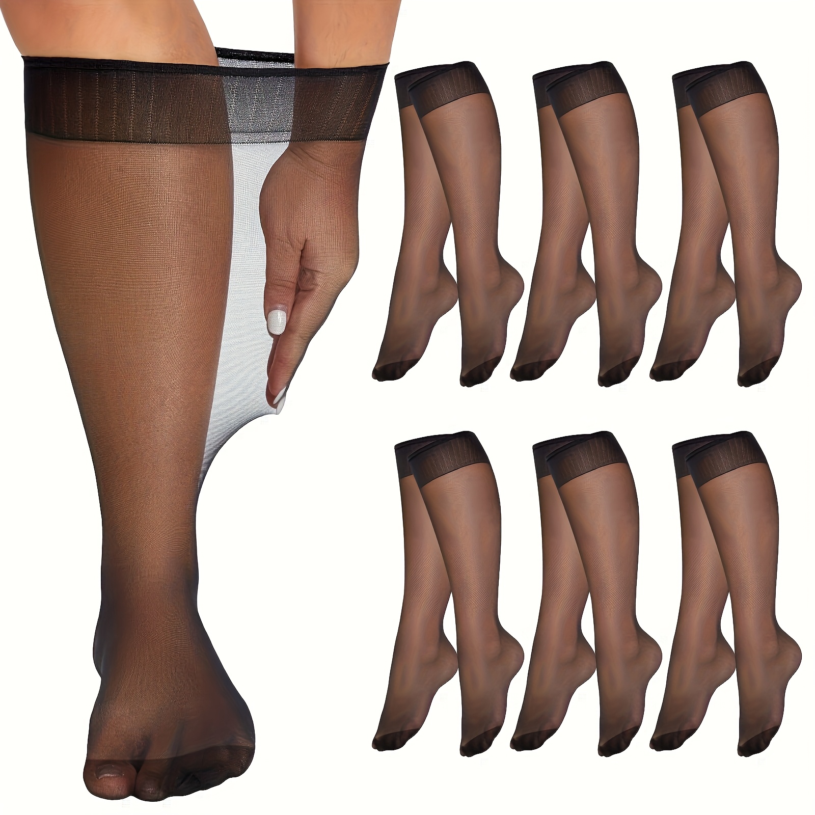TEMU 6 Pairs 8 Pairs 10 Pairs Women's Plus Size Breathable Elastic Nylon Over-the-knee Socks Random Colors - Anti- Design, Lightweight Summer Dress
