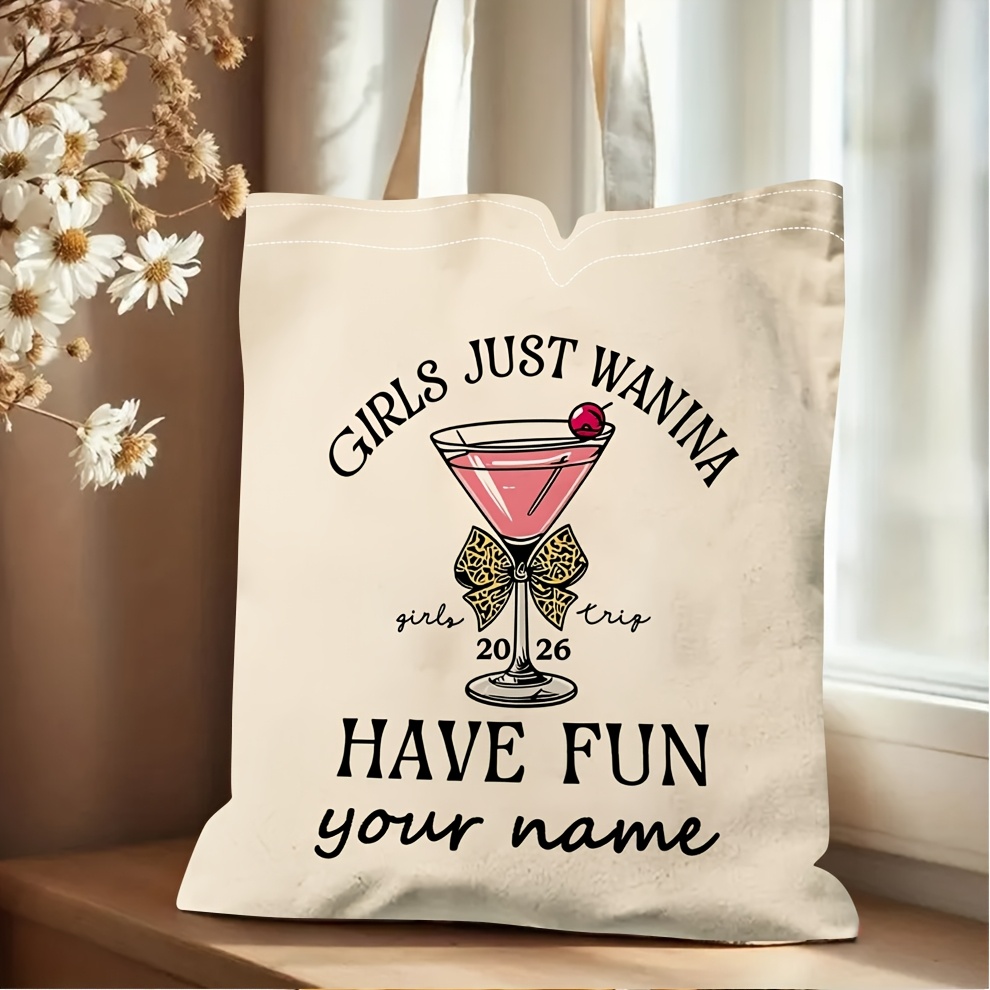 TEMU 1pc, Custom Shopping Bag, Ladies Single Shoulder Bag, [personalized Tote Bag] Trip Tote Bag, Pink Martini With Leopard Print Bow Print Shoulder