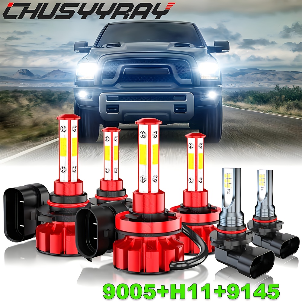 TEMU Led Headlight Bulbs For 1500 2500 3500 2016-2018 High/low Beam+fog Light Kit, 9005/hb3 H11 9145 80w 6000k Cool White 12000lm Plug And Play, Pack Of 6, Without Battery