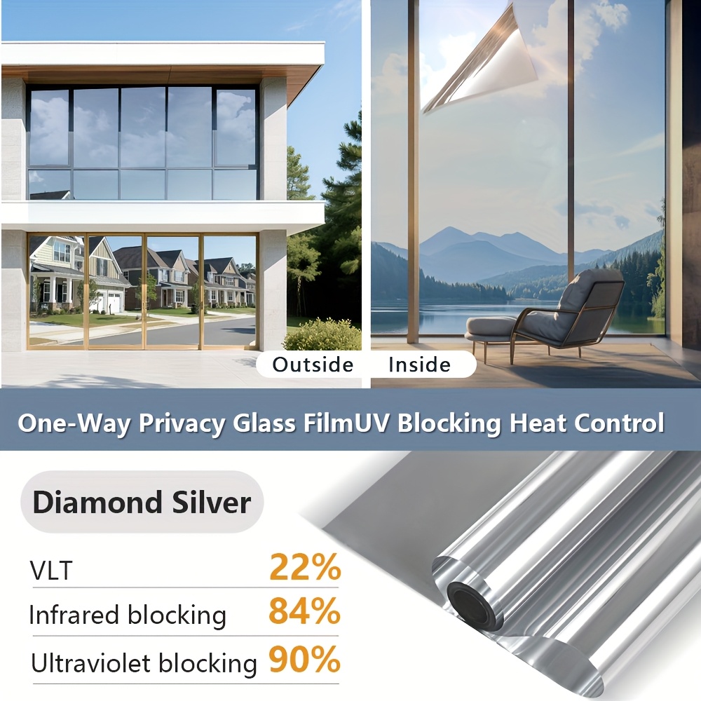TEMU Mirror Privacy Window Film - Sun Blocking, Protection & Heat Control Self-adhesive Film, Energy Saving Nano-ceramic Window Tint, Static Cling No