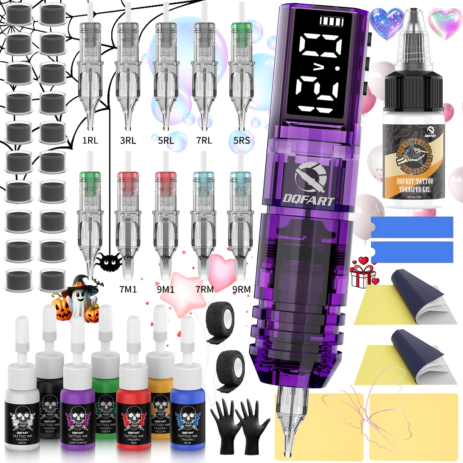 Image of Dqfart, Complete Wireless Tattoo Gun Kit, Complete Tattoo Kit, -one Tattoo Machine, Includes Tattoo Practice Ink And Needles, Full Set Of Tattoo Equipment, Tattoo Kit Suitable For Beginners, For .