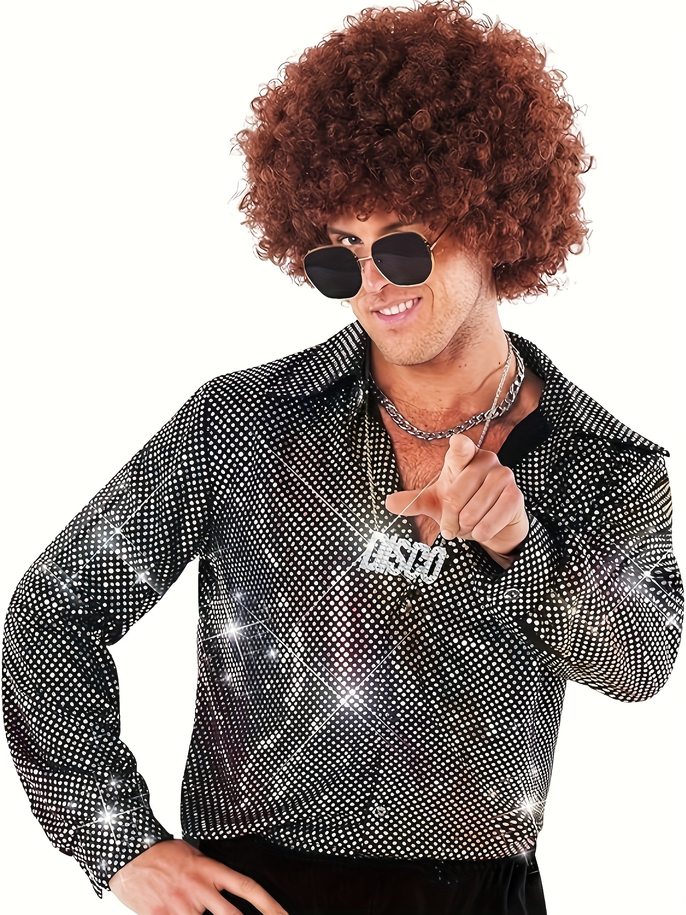 mens 70s disco costume shiny small   long sleeve shirt