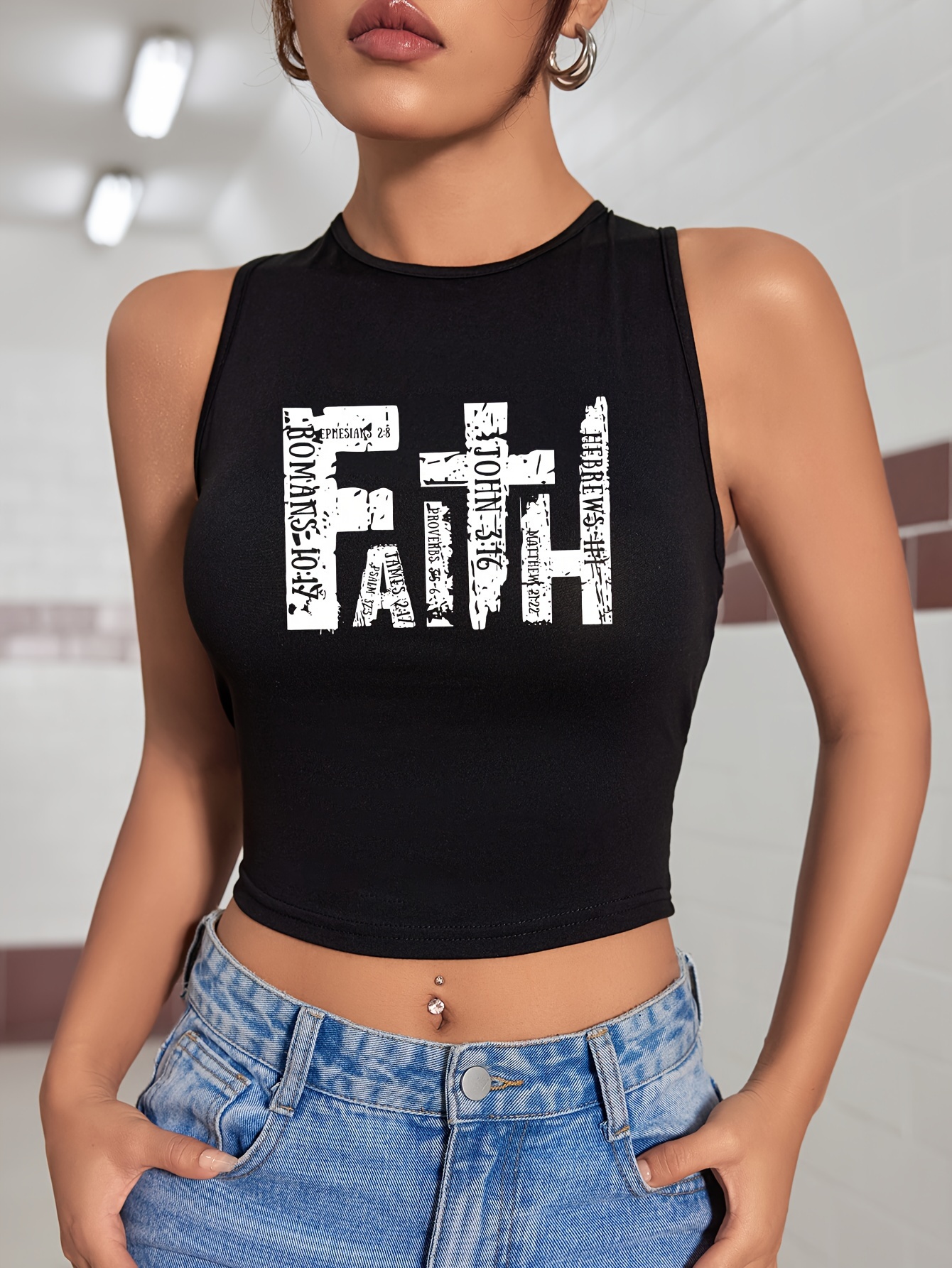 Faith Love Print Cami Top Sexy Sleeveless Casual Crop Top - Temu